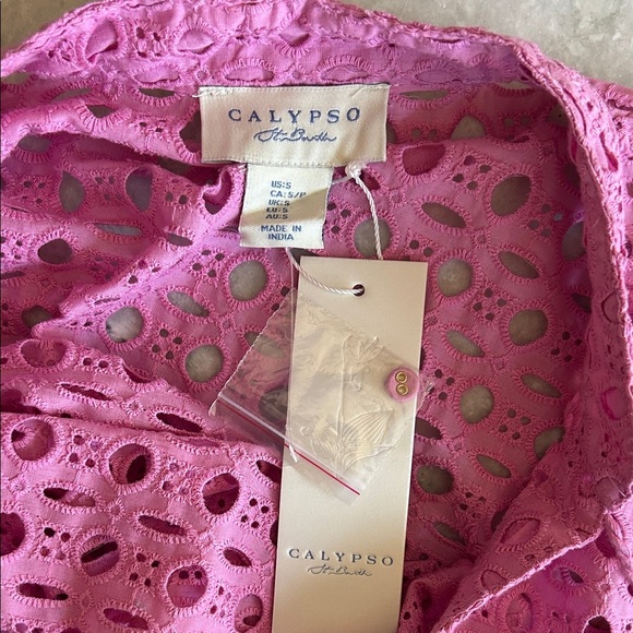 Calypso St Barth Pink Fuchsia Eyelet Blouse | S - Picture 4 of 6